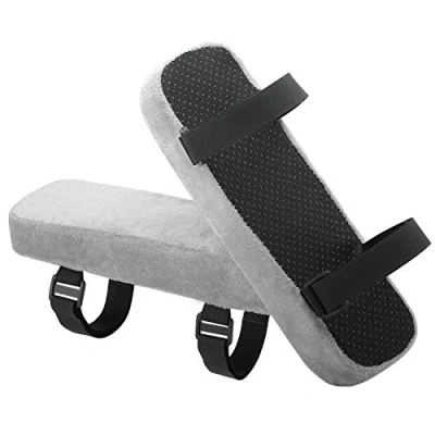 Imagen de MoKo [2 PZS] Almohadillas para Brazos en Oficina de Terciopelo Suave y Espuma Algodón, Cojín Reposabrazos Sillas con Correas Ajustables Fondo Antideslizante, 25.5 x 8 4 cm Gris