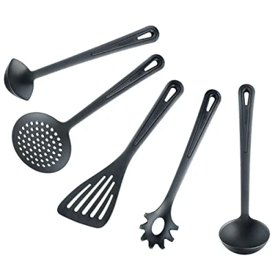 Imagen de Westmark Juego de utensilios cocina 5 piezas: espátula, espumadera, cuchara para salsa,cucharón sopa, espaguetis, resistente al calor hasta 270C, plástico, Gentle Plus, negro