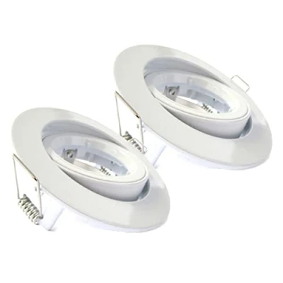 Imagen de 2 soportes para focos empotrados, portafolio orientable, modelo con virola desmontable, orificio de 80 mm a 90 mm, bombillas LED GU10 y MR16 (redondo, blanco)