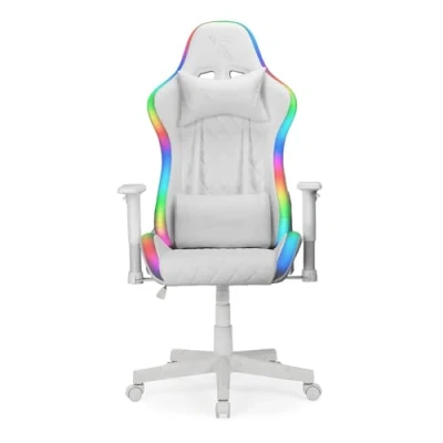 Imagen de Ranqer Halo RGB/LED Silla de Gaming con Iluminación LED RGB, 350 Colores y Efectos, Reposabrazos Ajustables, Giratoria en Todas Las Direcciones, Oficina Ergonómica, Gamer Blanco