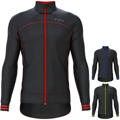 Imagen de Fdx chaqueta de ciclismo invierno para hombre, a prueba viento, tela térmica Softshell, transpirable, camisetas ciclo, cremallera completa, reflectante manga larga, abrigo