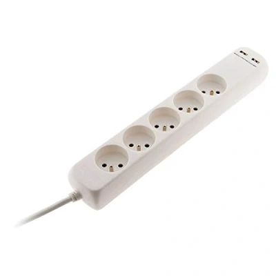 Imagen de Zenitech Lote de 5 tomas 16 A 2 conectores USB en 2,1 A, cable H05 VV F 3G1 mm², 1 m