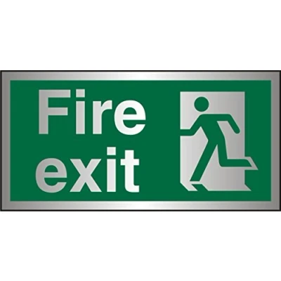 Imagen de Seco Señal Fire Exit Salida de fuego y hombre corriendo izquierda, 300 mm x 150 mm, compuesto aluminio cepillado 1,5