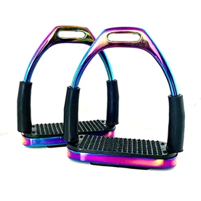 Imagen de EXTREME Rainbow Lily Estribo Flexible de Seguridad para Montar a Caballo, Acero con Tiras Negras, 12 cm