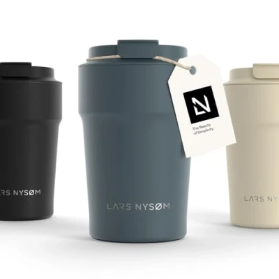 Imagen de LARS NYSØM Taza térmica café para llevar Termo de 0,38 litros con aislante Travel mug acero inoxidable a prueba fugas el y té (Stone Blue, 380ml)