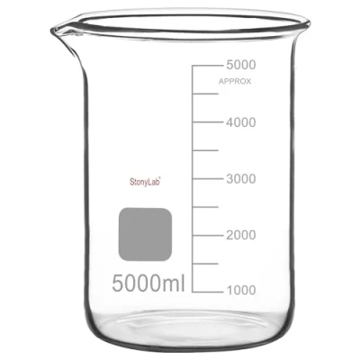 Imagen de stonylab Vaso de Precipitados Vidrio, 1 Paquete Vidrio Borosilicato Graduado Baja Forma Griffin con Pico Verter Laboratorio, 5000 ml