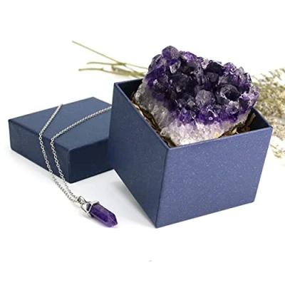 Imagen de Nvzi Cristales de Amatista con Collar Varita Amatista,Cl煤steres Amatista, Amatista,Piedra en Bruto,Geoda Natural Amatista,Aproximadamente 0.5 Lb