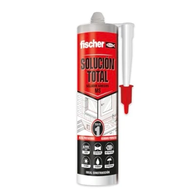 Imagen de fischer 570947 Solución Total Gris, Sellador Adhesivo MS, pega, sella y repara, en interiores exteriores, resistente al agua Polímero MS 290 ml