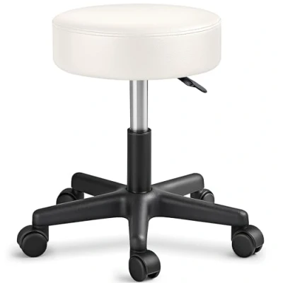 Imagen de TRESKO Taburete con Ruedas Giratorio cosmético de Trabajo Consulta, Regulable en Altura, 360, Asiento Acolchado 10 cm y 8 Variantes Colores (Beige)