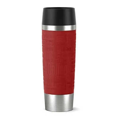 Imagen de Emsa Travel Mug Taza térmica de Acero Inoxidable con Base Antideslizante (4 8h Perseverancia), Rojo, 0.5 L