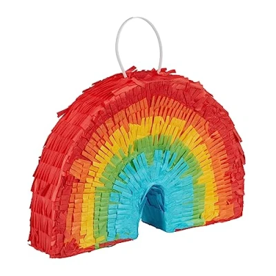 Imagen de Relaxdays Minipiñata arcoíris, piñata rellenable, de cumpleaños, fiesta, para colgar, HBT: 18 x 26 5,5 cm, colorida, 1 pieza