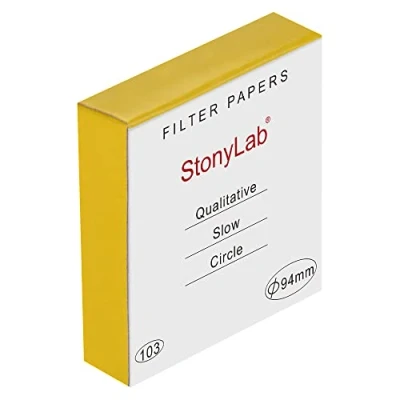 Imagen de stonylab Papel de Filtro Cualitativo, 100 Paquetes Caudal Lento Círculos Celulosa con Retención Partículas 10 Micrones, 94 mm Diámetro