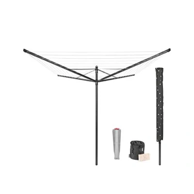 Imagen de Brabantia Tendedero Rotary Lift O Matic con Soporte para jardín Ajustarlo fácilmente a tu Altura Cuerdas resisitentes los Rayos UV Antideslizantes Gira Facilidad Anthracite 50m