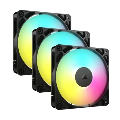 Imagen de CORSAIR RS120 ARGB 120 mm PWM Ventiladores Conexión en Cadena Bajo Nivel de Ruido Rodamiento Cúpula Magnética Paquete Triple Negro