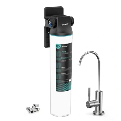 Imagen de Filtro de agua bajo el fregadero Frizzlife SW15F con grifo níquel cepillado, certificado NSF/ANSI 53&amp;42, reduce en un 99,99% plomo, cloro y mal sabor, capacidad para 3 años, 0,5 micras