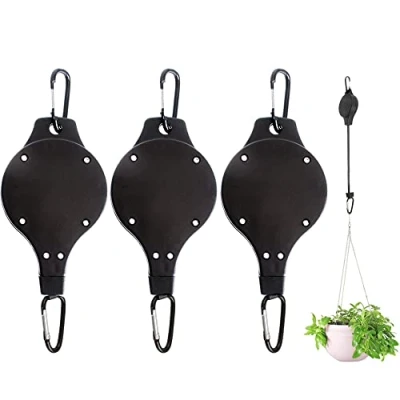 Imagen de Kulannder Polea para Plantas Retráctil Resistente de Fácil Alcance Cesta Colgar Gancho Flores Zapatillas Deporte Jardín Ollas y Comederos 3 Pcs