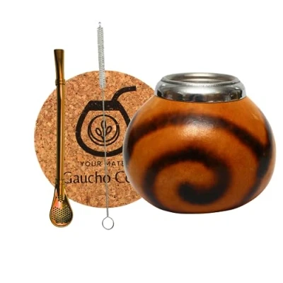 Imagen de Gaucho Cebar Juego de calabaza natural para té Yerba Mate Taza y pajita acero inoxidable Bombilla Straw Accesorios almohadilla corcho cepillo