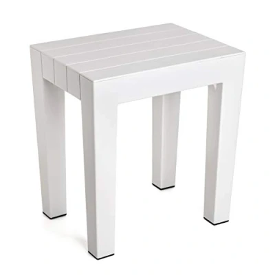 Imagen de Tatay banqueta Rectangular Fabricada en Polipropileno Texturizado Blanco, con Acabado Efecto Madera. Protección Anti UVA, Apta para Interior y Exteriores. Medidas 38x29x41m5 cm