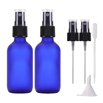 Imagen de LIYUABU Botella de spray vidrio vacías azul esmerilado 60 ml, atomizador niebla fina pequeña,reutilizable,botellas aerosol viaje para aceites esenciales,perfumes, limpieza (2 piezas)