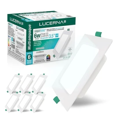 Imagen de LUCERNA Downlight LED techo empotrable cuadrado Focos interior cuadrados Plafon agujeros en PACK de 6 (Luz Fría (6500K), 6W)
