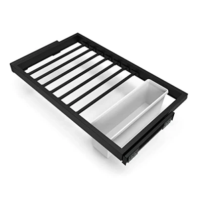 Imagen de EMUCA Kit de 7 Varillas pantalonero, 1 Bandeja Auxiliar y Bastidor guías con Cierre Suave para armarios, Regulable, módulo 800mm, Negro Texturizado