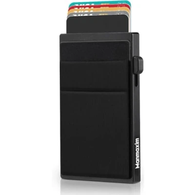 Imagen de Manmaxim Tarjetero Automatico Hombre con Bloqueo RFID Cartera Monedero, Carteras para Pequeñas, Billeteras Hombre, Monedero Wallet (Negro)