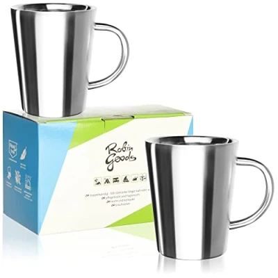 Imagen de Robin Goods® 2X Tazas de Acero Inoxidable 350 ml Cada Taza térmica irrompible para Beber Aislante Doble Pared (02 Piezas Mate)