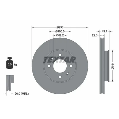 Imagen de TEXTAR 92304603 Disco de freno 256 22 04/06 100 ventilación interna revestido sin perno sujeción rueda, buje rueda