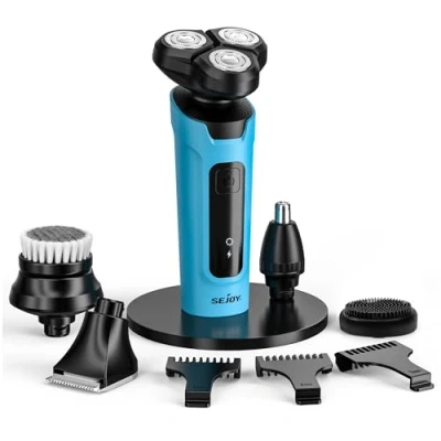 Imagen de Afeitadora Electrica Hombre, Maquina de Afeitar Barba Cuerpo Eléctrica en Seco y Húmedo 5 1, IPX7 Resistente al Agua, Razor Multifuncional Celeste