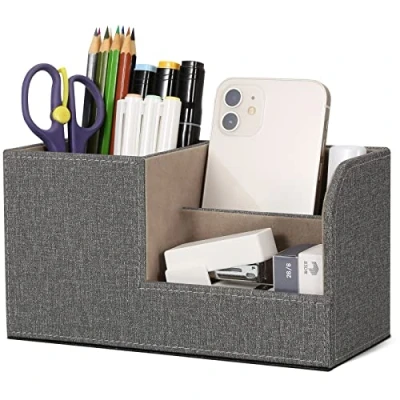 Imagen de GORESE Multifuncional Portalápices Organizador de escritorio oficina (Linen Gray)…