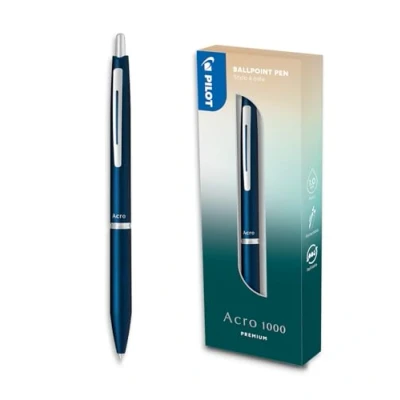Imagen de PILOT Bolígrafo premium Acro 1000 en Caja Regalo Azul Marino Tinta muy suave para una fluidez de escritura inigualable recargable y retráctil negra Punta Media