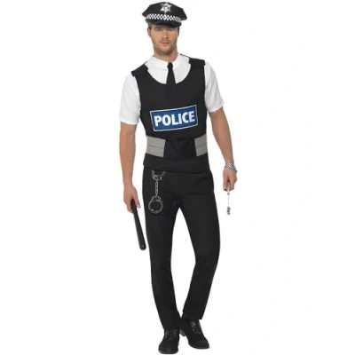 Imagen de Smiffys Kit instantáneo de policía, con chaleco, camisa postiza, sombrero y esposas