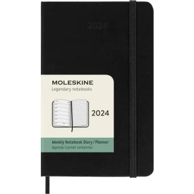 Imagen de Moleskine Agenda Semanal con Espacio para Notas 12 Meses 2024, Formato Pocket 9x14, Tapa Dura y Cierre Elástico, Color Negro