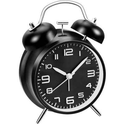 Imagen de YouJabz Reloj Despertador Analógico de Doble Campana con Luz Nocturna, Retro para Niños, Analógico, Vintage Alarm Clock Esfera Grande 4 Pulgadas, Sin Tictac, Silencioso (Negro)