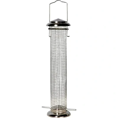 Imagen de dobar® 11523 Comedero Grande para pájaros con Malla de Acero Silvestres Colgar Alimento jardín/Patio/balcón Diámetro 9,5 x 39 cm Plata