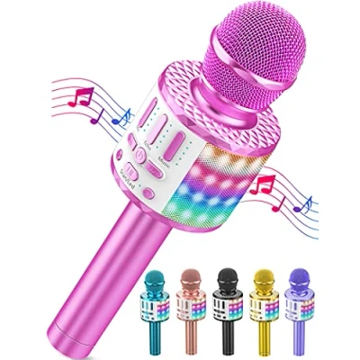 Imagen de micrófono inalámbrico Bluetooth Karaoke, portátil con luz, Karaoke para niños/Adultos Cantar Club Navidad cumpleaños Noche Familia Youtube Live, Idea de Regalo