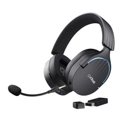 Imagen de Trust Gaming GXT 491 Fayzo Cascos Inalámbricos Bluetooth + 2.4 GHz, 7.1 Sonido Envolvente, Batería de 22 Horas, Auriculares RGB Over Ear PC PS5 PS4 Switch Negro