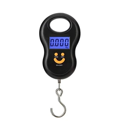 Imagen de Mengshen Báscula Equipaje portátil/Báscula de Maleta Colgante 110 LB / 50 kg Pantalla LCD retroiluminada con Gancho Pesca para Viajes domésticos al Aire Libre Negro