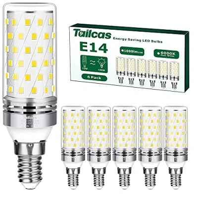 Imagen de Bombillas Led E14 12W, Blanca Fría 6000K 1000lm Pequeño Tornillo Edison Maiz Bombilla E14(Equivalente Lámpara Halógena 100W), No Regulable,para Candelabros, Lámparas de Techo, Apliques (6 unidades)