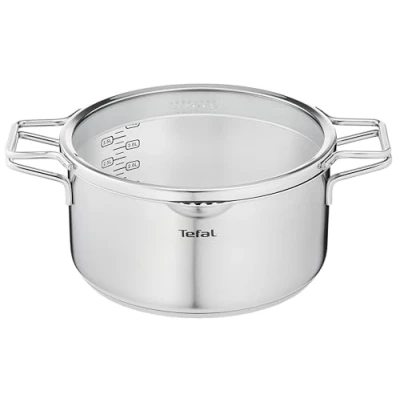 Imagen de Tefal Nordica Cacerola 24 cm acero inoxidable, capacidad de 5 L, tecnología full induction, diseño minimalista, tapa cristal, apta para gas, vitrocerámica, eléctricas e inducción, apto horno