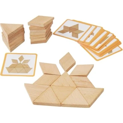 Imagen de PrfcNL Wooden Geometric Building Block Bloques de construcción geométricos madera, 30 piezas con tarjetas patrón, Desarrolla Creatividad y Perspicacia Espacial