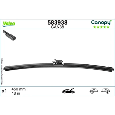 Imagen de limpiaparabrisas Valeo Canopy 583938 450mm Escobilla con hoja plana, Goma de &gt;80 % materiales sostenibles