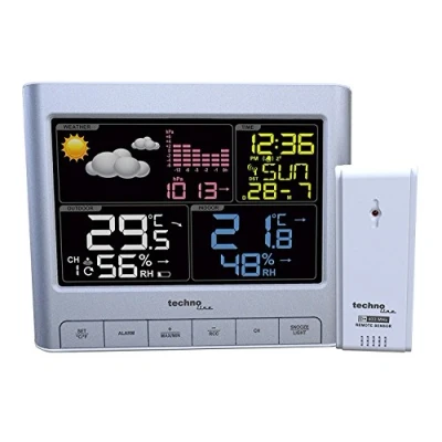 Imagen de Technoline Estación meteorológica WS 6449 con Pantalla LED, de Tiempo, Temperatura Interior, Exterior, Humedad iluminación, Plateado
