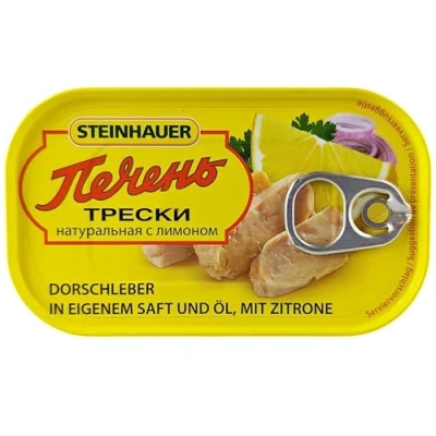 Imagen de Steinhauer Hígado de bacalao en su propio jugo y aceite con limón, 12 unidades (12 x 120 g)