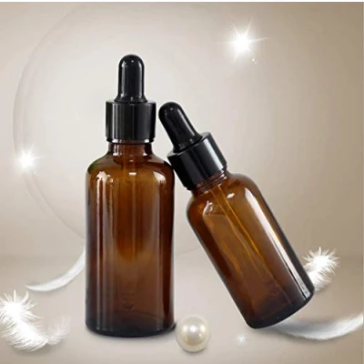 Imagen de 2 botellas de vidrio ámbar marrón con gotero goma pipeta E jugo/aceite barba (5 ml)