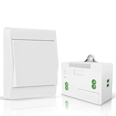 Imagen de Juego de interruptores luz inalámbricos, interruptor pared inalámbrico sin pilas, con receptor, IP67, resistente al agua, mando a distancia para interiores o exteriores, 1 interruptor... (FS1+1)