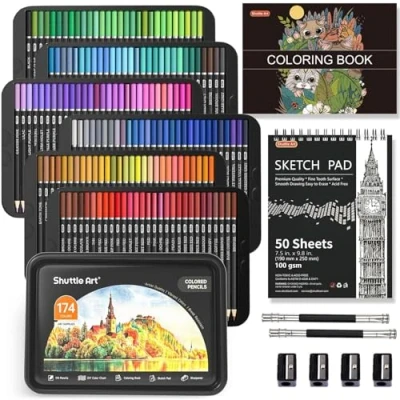 Imagen de Shuttle Art 174 Colores Lápices de Profesionales, Estuche con Libro Colorear, Bloc Dibujo y Sacapuntas, para Niños Adultos Dibujo, Mandala, Colorear