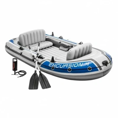 Imagen de Intex Excursion 4, Set De Barco Hinchable Y 2 Remos Unisex Adulto, Gris, 315 X 165 43 Cm