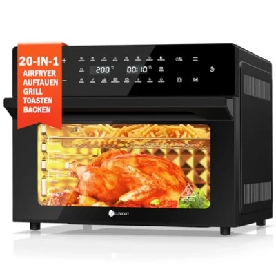 Imagen de LLIVEKIT 30L Freidora de Aire Horno XXL con Asador Giratorio, sin Aceite 20 Programas y 9 Accesorios, Air Fryer Pantalla Táctil LED, Convección Recetas, 1800W, 80C 230C