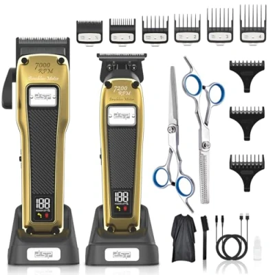 Imagen de DSP Cortadora de Pelo Profesional para Hombre, Motor Alto Par sin Escobillas y Cuchilla Desmontable Recubierta DLC, Set Cable Peluquero con Base Carga, Re